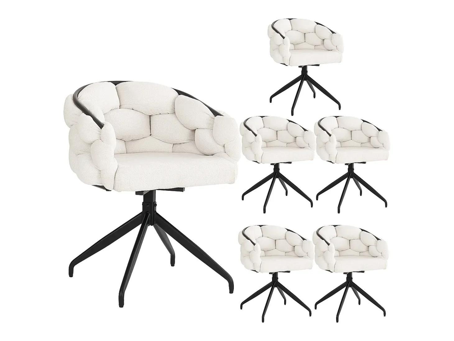 Juego de 6 sillas de comedor de terciopelo de lujo, silla giratoria de 360°, sillas de comedor con respaldo, beige