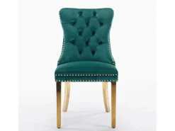 Juego de 2 sillas de comedor en terciopelo verde con respaldo acolchado y patas de metal dorado