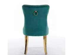 Juego de 2 sillas de comedor en terciopelo verde con respaldo acolchado y patas de metal dorado