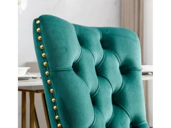 Juego de 2 sillas de comedor en terciopelo verde con respaldo acolchado y patas de metal dorado