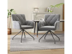 Juego de 2 sillas de comedor - terciopelo gris claro - respaldo curvo y patas de metal - para sala de estar y dormitorio