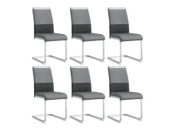 Juego de 6 sillas de comedor - Lino y piel sintética - Patas de metal - Gris - BLITZ