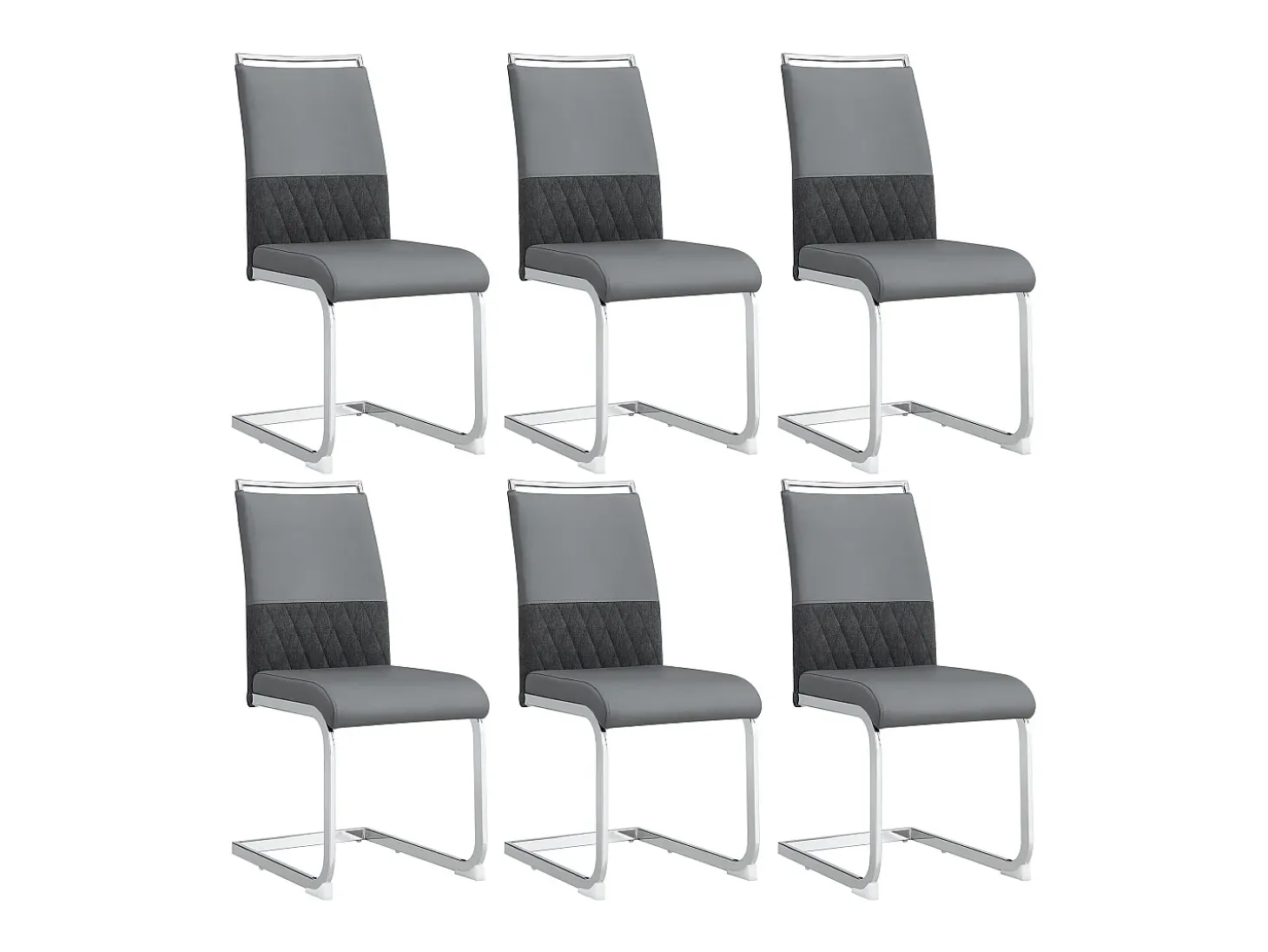 Juego de 6 sillas de comedor - Lino y piel sintética - Patas de metal - Gris - BLITZ