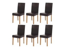 Juego de 6 sillas de comedor Littau de piel sintética, polipiel, marrón, patas claras