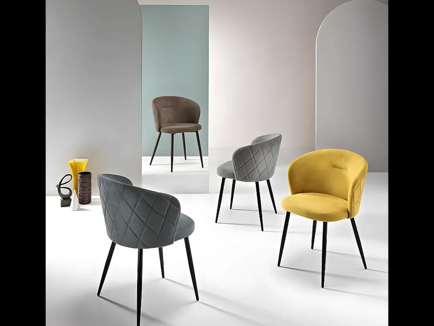 Juego de 2 sillas de comedor "Claris" en tejido marrón acolchado cm 56x55 78h