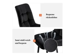 Juego de 4 sillas de comedor de terciopelo - patas de metal - negro