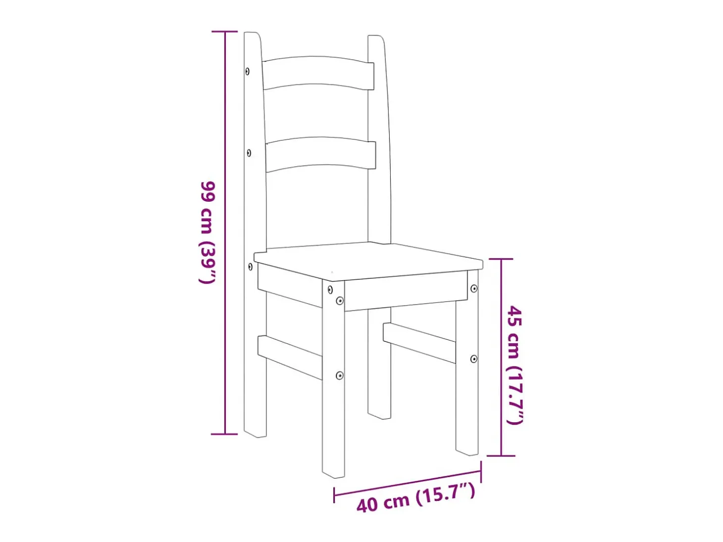 Juego de 2 sillas de comedor 40x46x99 cm madera maciza de pino