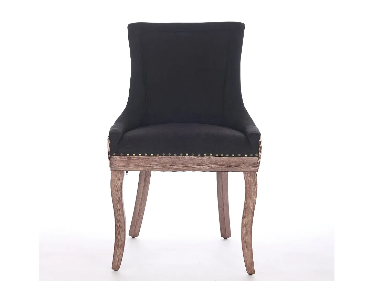 Juego de 2 sillas de comedor - patas de madera maciza con remaches de bronce, estampado de leopardo - chenilla