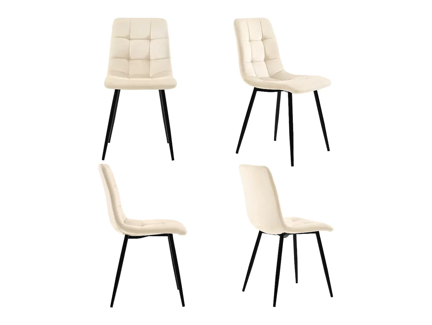 Juego de 4 sillas de comedor, beige, diseño de silla tapizada con respaldo, terciopelo, estructura de metal