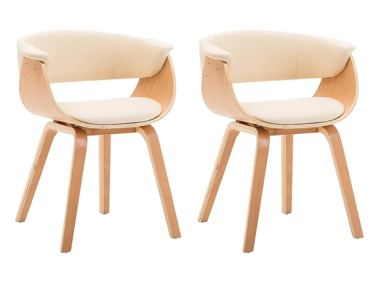 Juego de 2 sillas de comedor de madera curvada color crema y piel sintética.