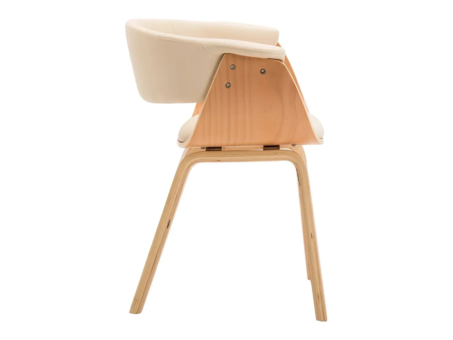 Juego de 2 sillas de comedor de madera curvada color crema y piel sintética.