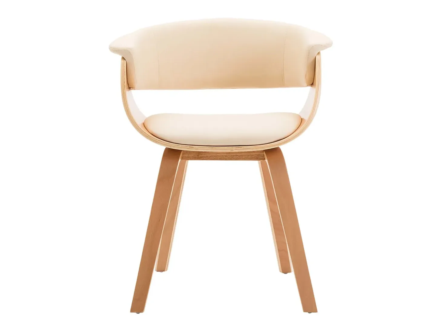 Juego de 2 sillas de comedor de madera curvada color crema y piel sintética.