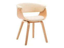 Juego de 2 sillas de comedor de madera curvada color crema y piel sintética.