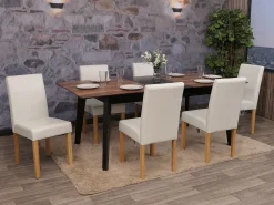 Juego de 6 sillas de comedor Littau de piel sintética, polipiel, blanca, patas claras
