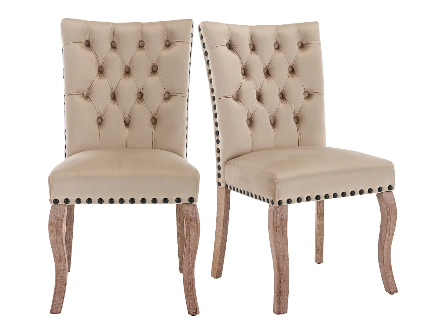 Juego de 4 sillas de comedor - silla de comedor de terciopelo color camel - con respaldo acolchado y patas de madera