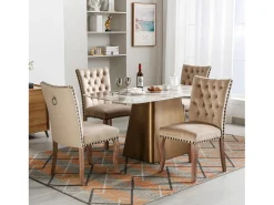Juego de 4 sillas de comedor - silla de comedor de terciopelo color camel - con respaldo acolchado y patas de madera