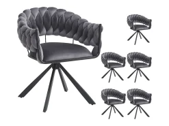 Juego de 6 sillas de comedor de terciopelo gris con respaldo tapizado y patas metálicas en forma de garra