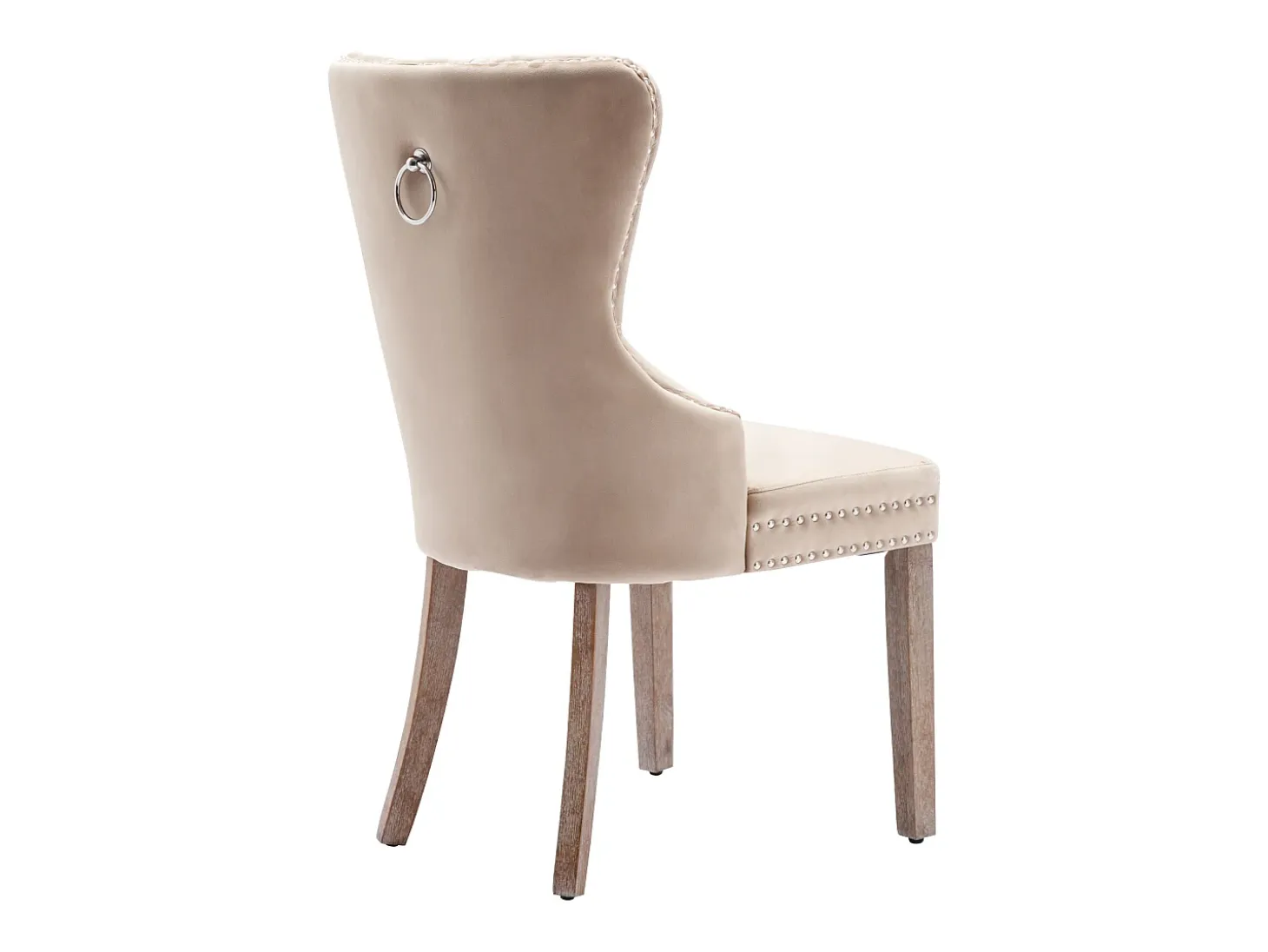 Juego de 2 sillas de comedor - Detalles remachados - Patas de madera maciza - Terciopelo - Beige