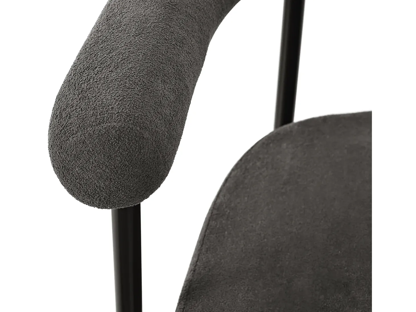 Juego de 2 sillas de comedor con respaldo en aro y reposabrazos - tejido de felpa gris oscuro