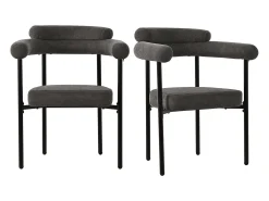 Juego de 2 sillas de comedor con respaldo en aro y reposabrazos - tejido de felpa gris oscuro