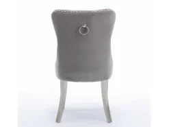 Juego de 2 sillas de comedor en terciopelo gris con respaldo acolchado y patas de metal plateado