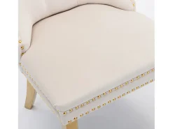 Juego de 2 sillas de comedor en terciopelo beige con respaldo acolchado y patas de metal dorado