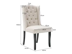 Juego de 2 sillas de comedor tapizadas en terciopelo - 49 x 61 x 100 cm - patas de roble - para dormitorio y sala de estar - beige