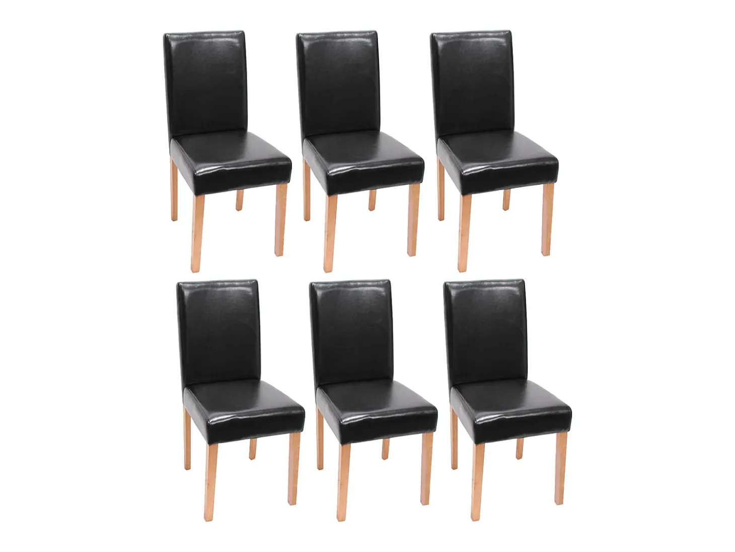 Juego de 6 sillas de comedor Littau de piel sintética, polipiel, negra, patas claras