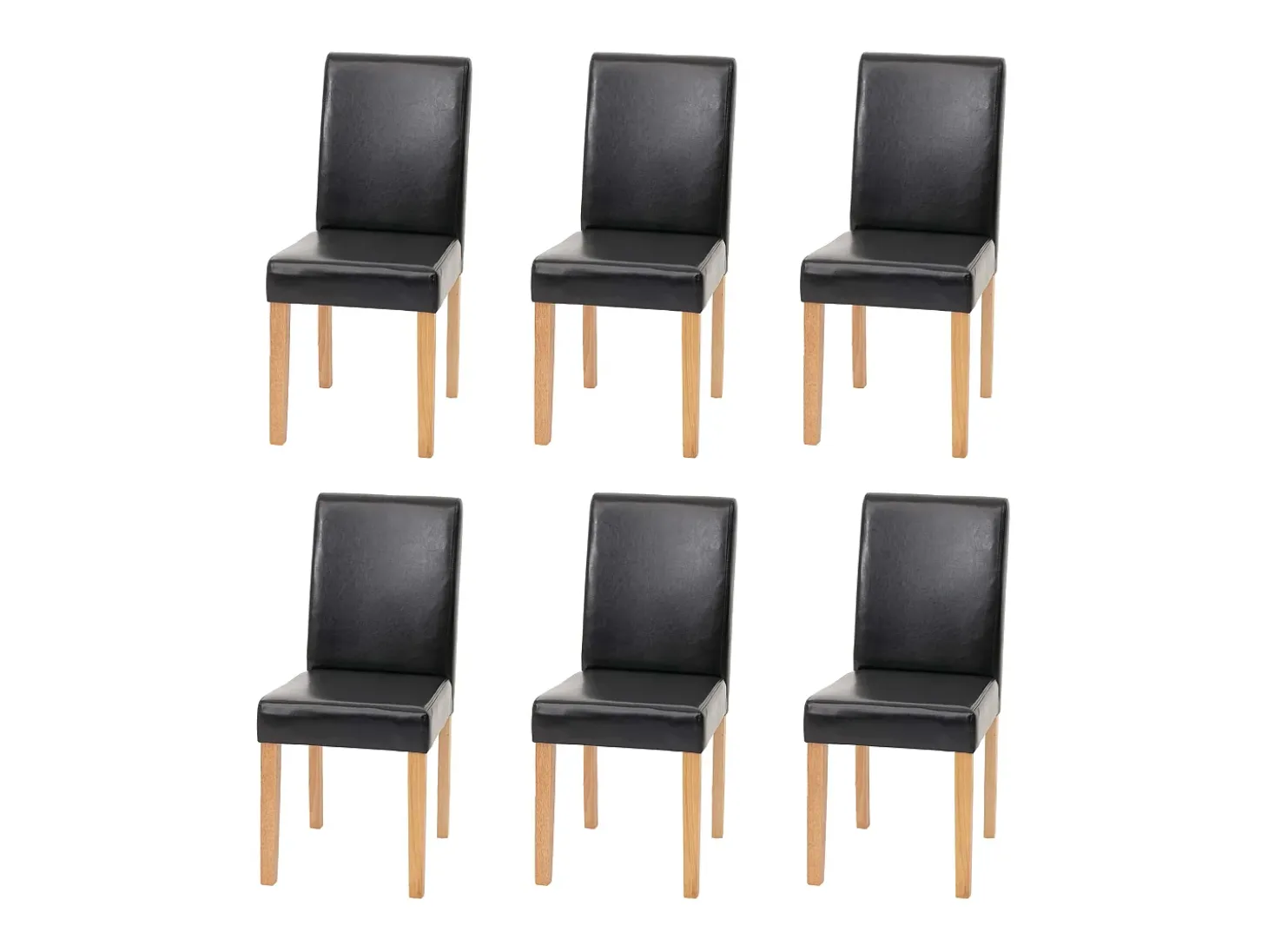 Juego de 6 sillas de comedor Littau de piel sintética, polipiel, negra, patas claras