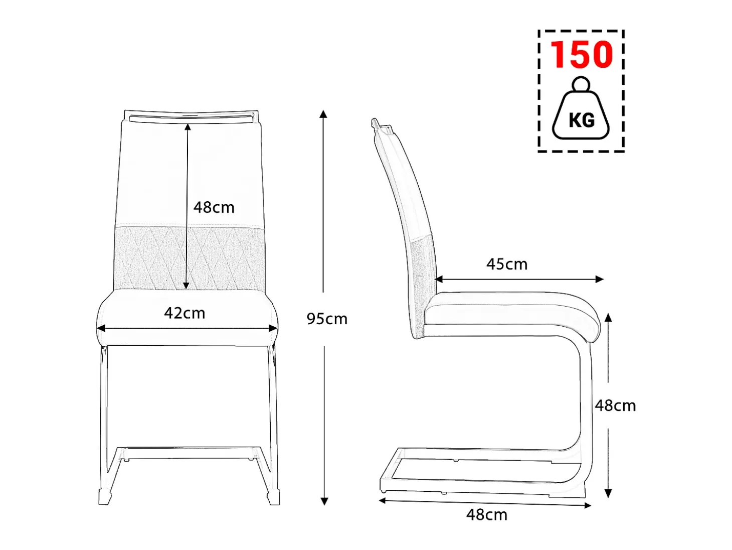 Juego de 4 sillas de comedor - Lino y piel sintética - Patas de metal - Gris - BLITZ