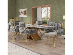 Juego de 4 sillas de comedor de terciopelo, sillón giratorio, diseño moderno, estructura de metal, gris (L 64,77 x An 63,5 x Al 50,8 cm)
