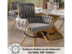 Juego de 4 sillas de comedor de terciopelo, sillón giratorio, diseño moderno, estructura de metal, gris (L 64,77 x An 63,5 x Al 50,8 cm)