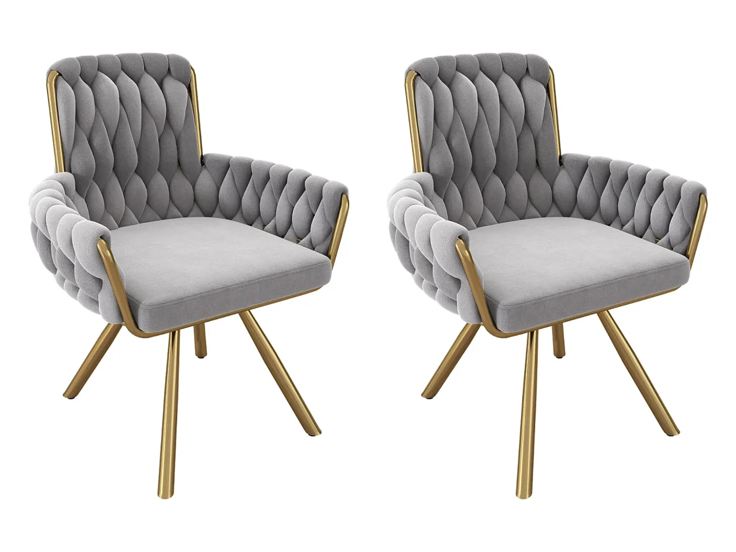 Juego de 4 sillas de comedor de terciopelo, sillón giratorio, diseño moderno, estructura de metal, gris (L 64,77 x An 63,5 x Al 50,8 cm)