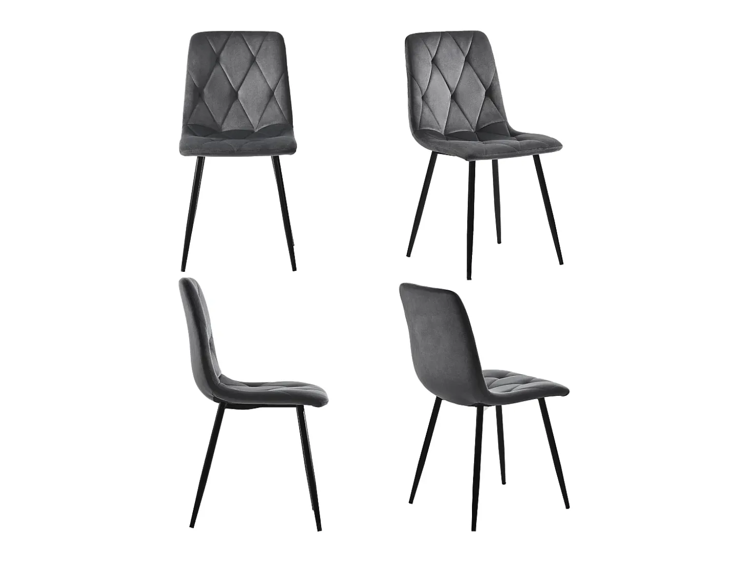 Juego de 4 sillas de comedor - Sillas con respaldo de sarga acolchado y patas de metal - terciopelo gris