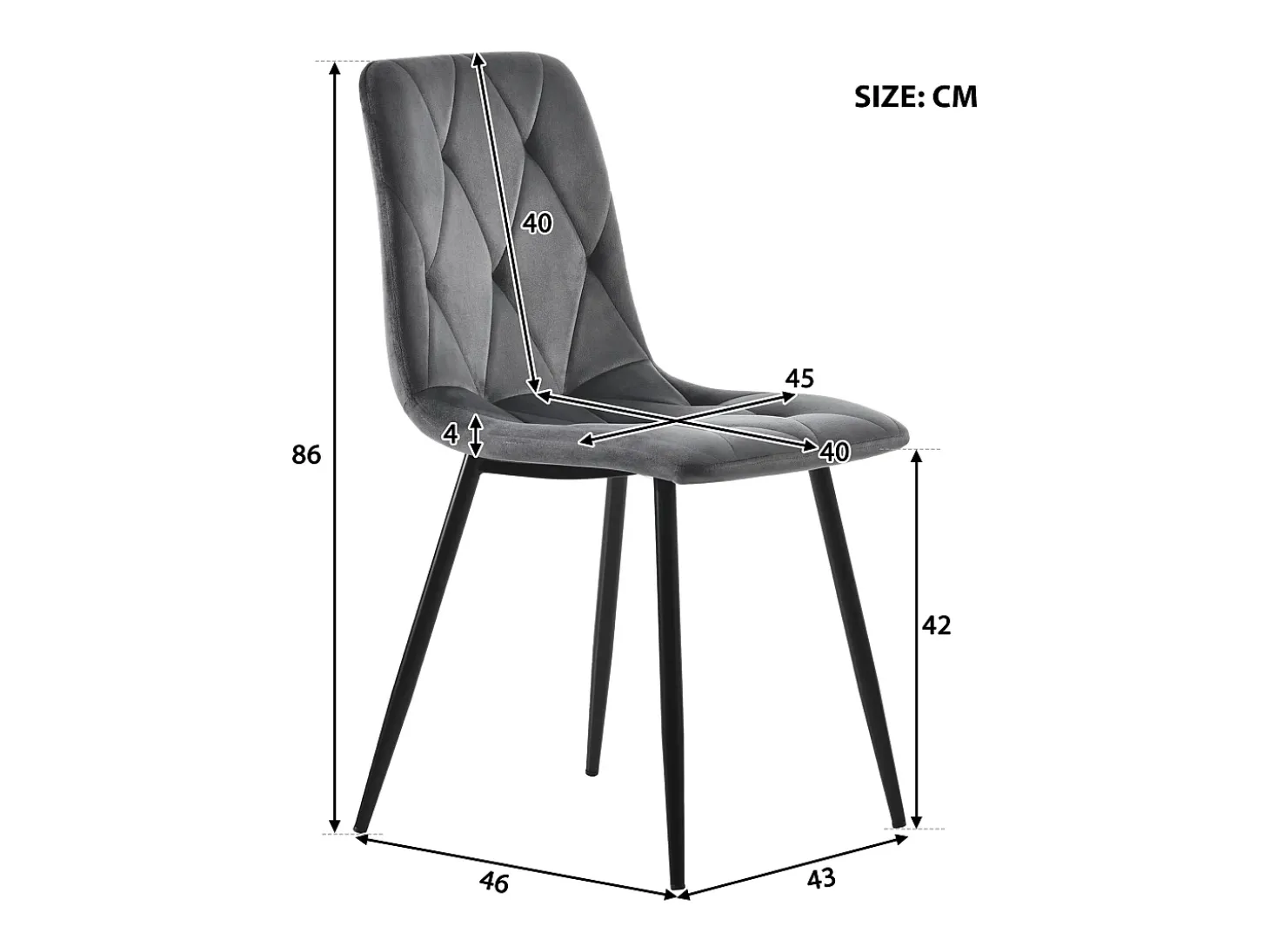 Juego de 4 sillas de comedor - Sillas con respaldo de sarga acolchado y patas de metal - terciopelo gris