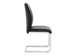 Juego de 4 sillas de comedor con patas de metal plateadas y piel sintética negra.