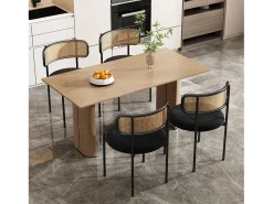 Juego de 4 sillas de comedor de terciopelo y ratán con patas de metal - Negro