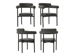 Juego de 4 sillas de comedor de terciopelo - Patas de metal - Con reposabrazos - Gris oscuro