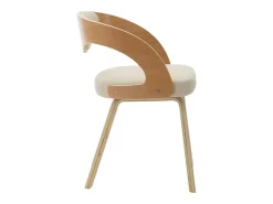 Juego de 6 sillas de comedor de madera curvada color crema y piel sintética.