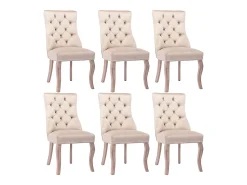 Juego de 4 sillas de comedor de terciopelo para cocina y salón, respaldo alto con botones y base de madera maciza, color beige (53 x 61 x 91 cm)