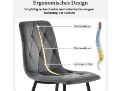 Juego de 4 sillas de comedor - sillas de salón con respaldo - asiento de terciopelo y patas de metal - gris