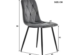 Juego de 4 sillas de comedor - sillas de salón con respaldo - asiento de terciopelo y patas de metal - gris
