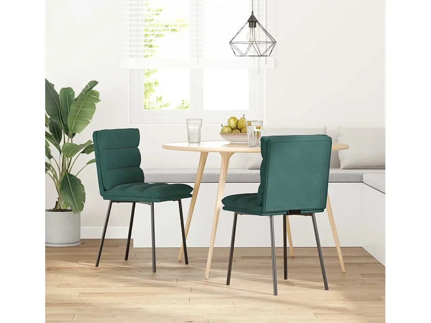 Juego de 2 sillas de comedor de terciopelo verde oscuro