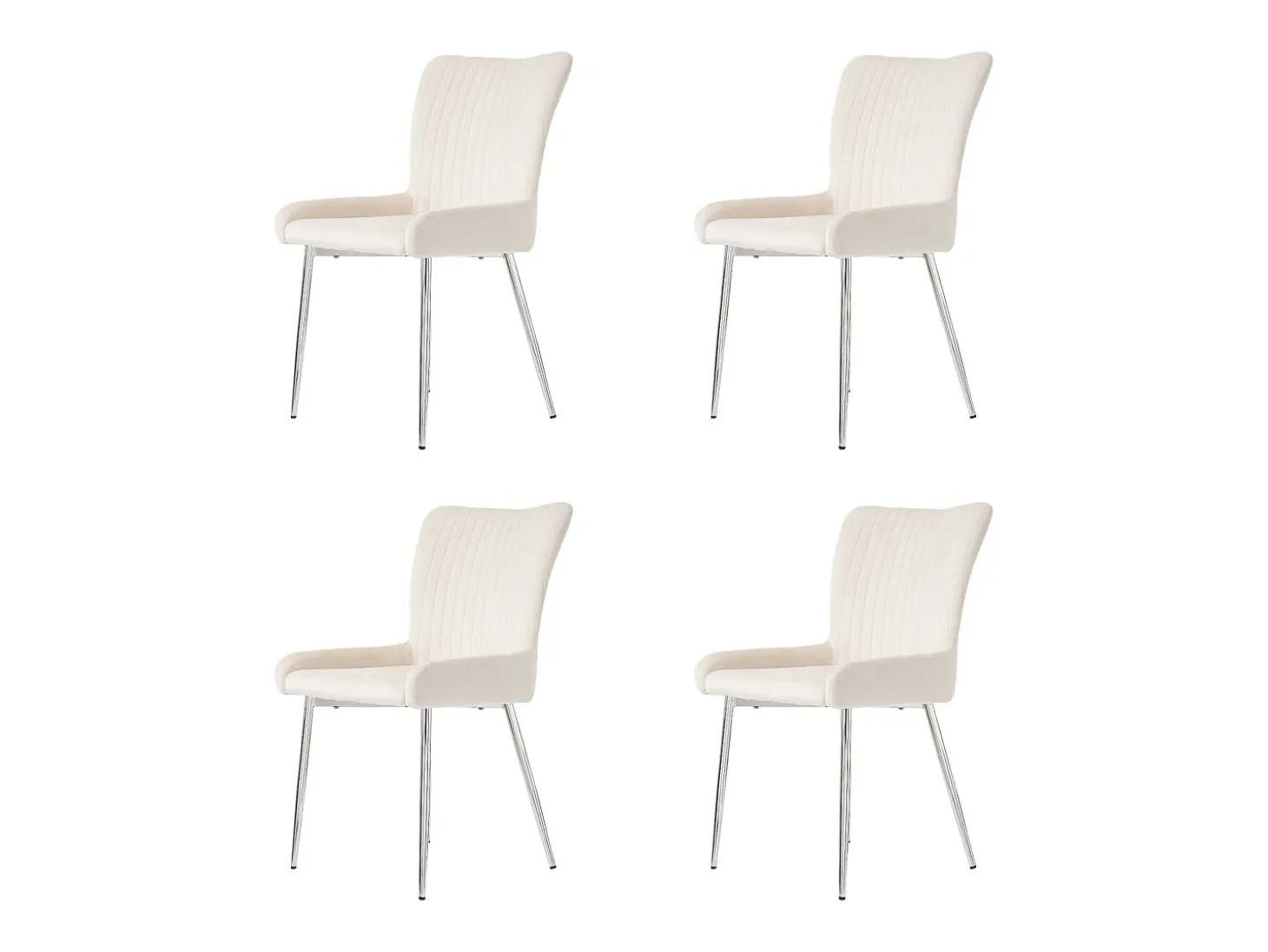 Juego de 4 sillas de comedor - terciopelo beige - con patas y respaldo plateados - para comedor y dormitorio