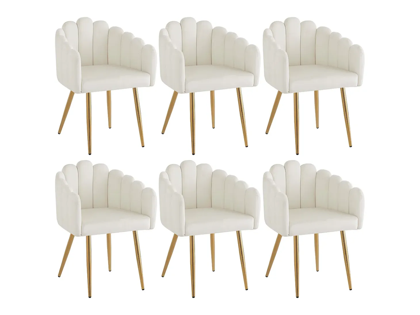 Juego de 6 sillas de comedor - 61 x 51,5 x 82 cm - Patas de hierro galvanizado dorado y terciopelo - Beige