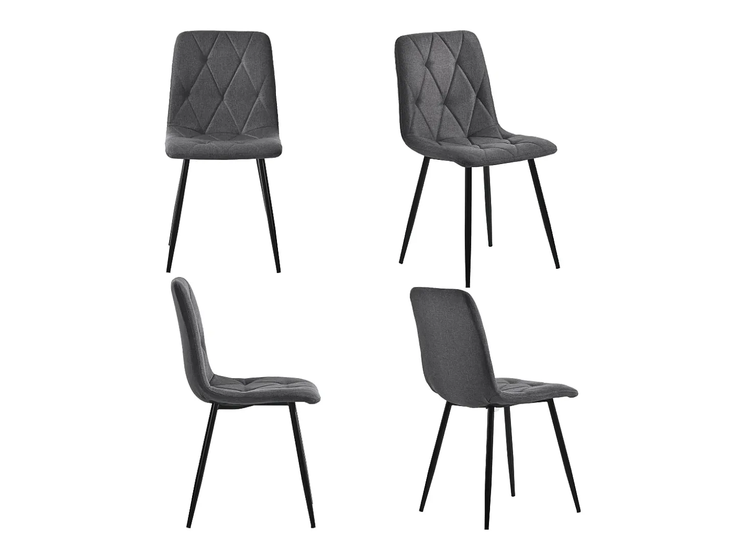 Juego de 4 sillas de comedor - silla de comedor de lino gris - con patas y respaldo de metal