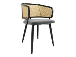 Juego de 2 sillas de comedor de ratán con respaldo - 51 x 47 x 79 cm - Hierro, piel sintética, terciopelo - Estilo moderno - Gris
