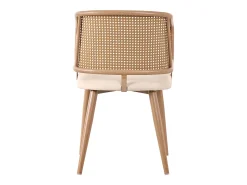 Juego de 6 sillas de comedor de polipiel con respaldo de ratán y patas de metal efecto madera – beige/marrón