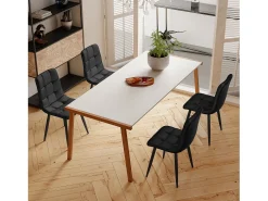 Juego de 4 sillas de comedor de terciopelo negro, tapizadas, estructura de metal, diseño contemporáneo.