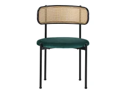 Juego de 6 sillas de comedor de terciopelo y ratán con patas de metal - Verde